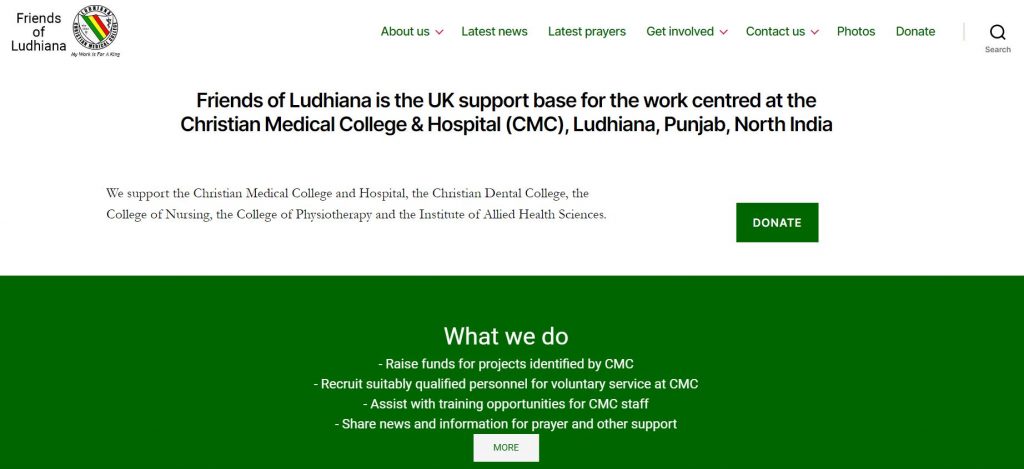 Screenshot of the Friends of Ludhiana website homepage